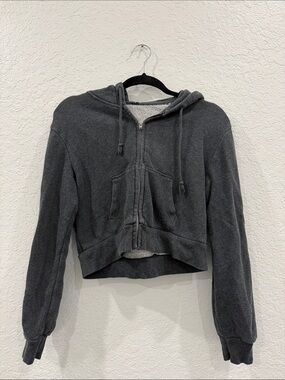 Brandy Melville Charcoal Gray Cropped Zip Hoodie